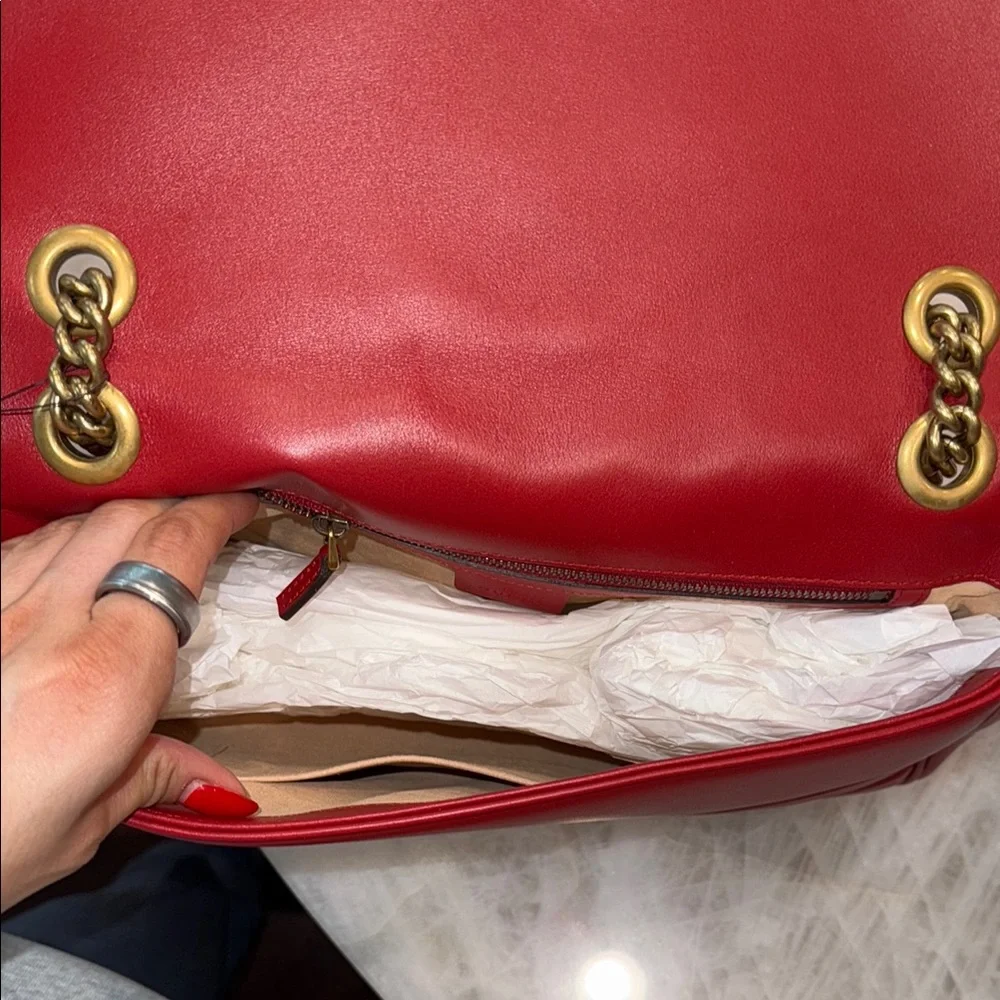 Gucci Red and Gold Chevron Quilted Shoulder Bag - Picture 12 of 12